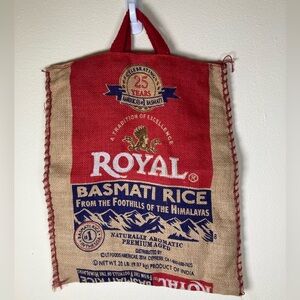 Royal Basmati Rice Bag Sack Purse Handled Zippered Tote Burlap India Himalayas